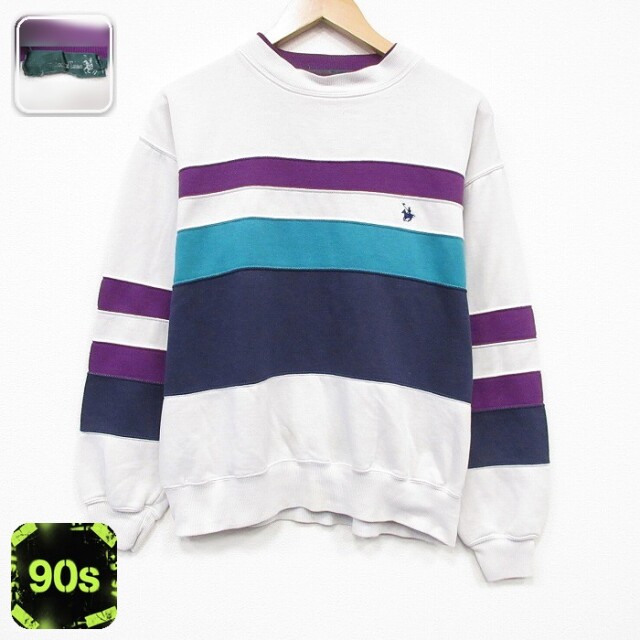 90s 長袖スウェット ワンポイントロゴ ホワイト メンズL相当 | 古着