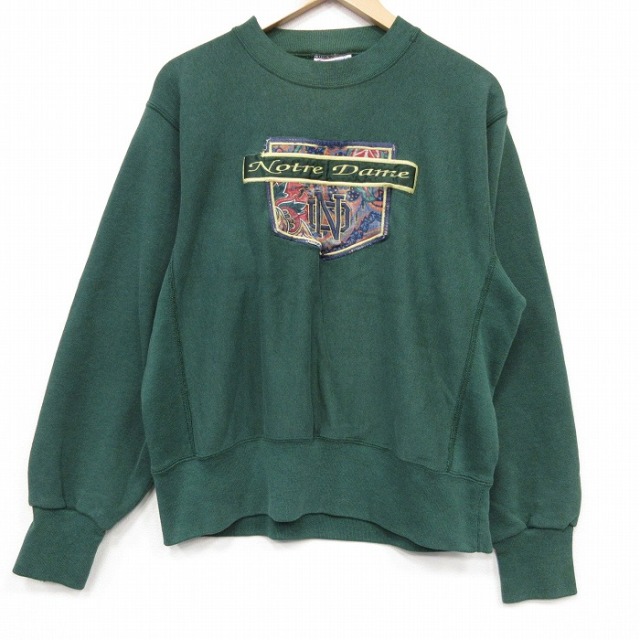 ノートルダム 90s 長袖スウェット リバースタイプ グリーン メンズL相当 | 古着