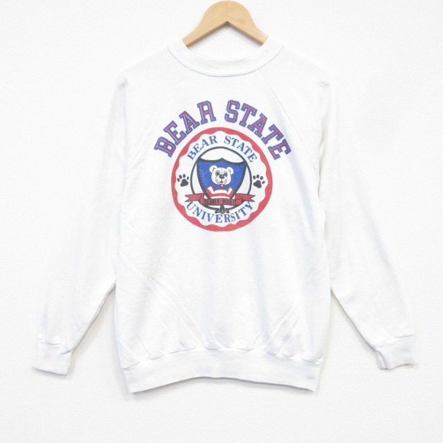 80s ラグランスウェット BEAR カレッジ ホワイト メンズM相当 | 古着