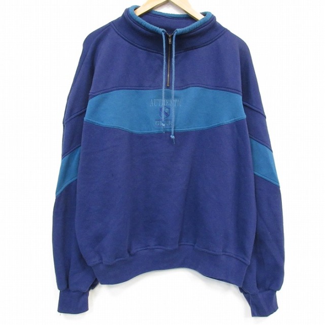 古着通販 XL☆古着 長袖 ハーフジップ スウェット メンズ 90年代 90s