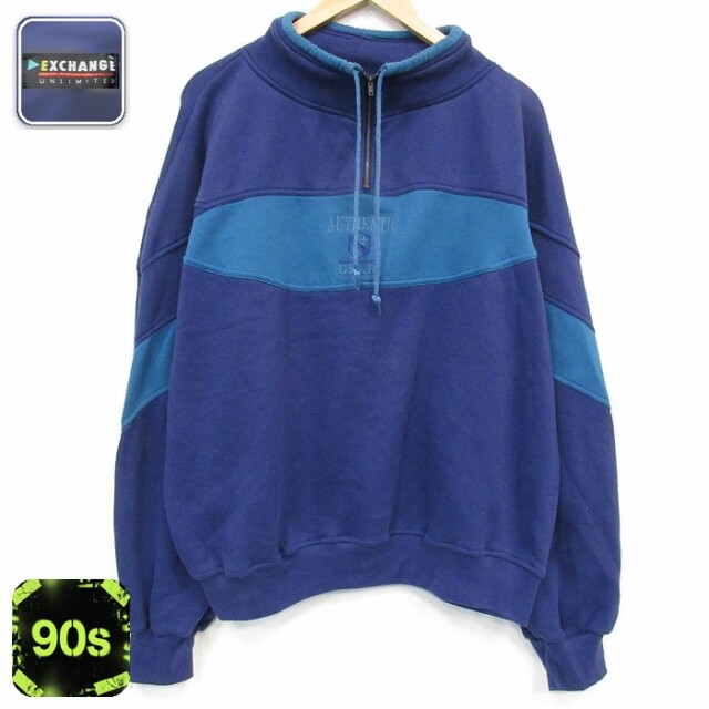 ハーフジップスウェット 90s ネイビー メンズXL相当 | 古着