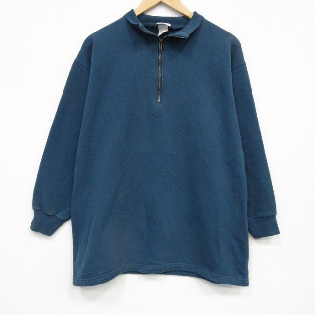 90s 長袖ハーフジップスウェット グリーン メンズM相当 | 古着