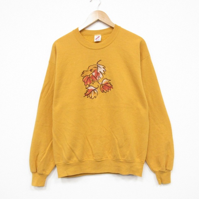 90s 長袖スウェット 葉刺繍 イエロー メンズL相当 | 古着