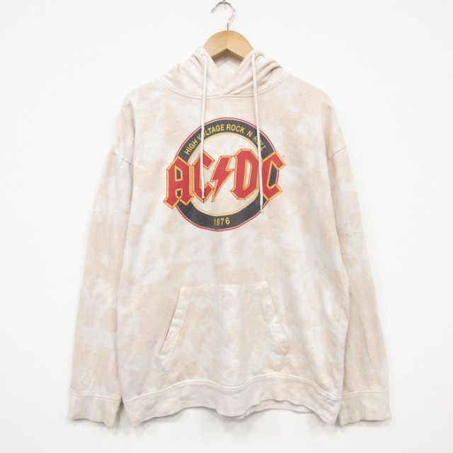 AC/DC 長袖スウェットパーカー ブリーチ加工 ベージュ メンズXL相当 | 古着