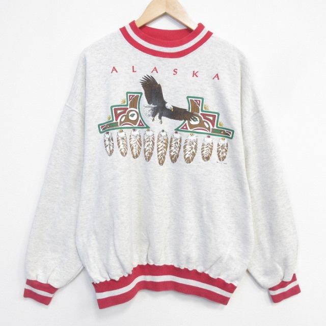 アラスカ 90s 長袖スウェット 鳥 グレー メンズXL相当 | 古着