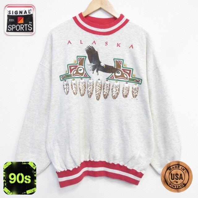 アラスカ 90s 長袖スウェット 鳥 グレー メンズXL相当 | 古着