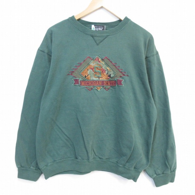 ミシガン 90s 長袖スウェット 刺繍 グリーン メンズL相当 | 古着
