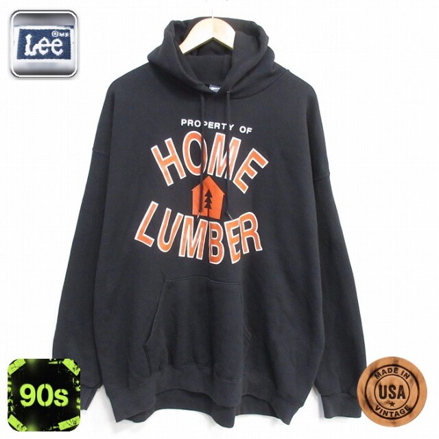リー 90s 長袖パーカー HOME ブラック メンズXL相当 | 古着