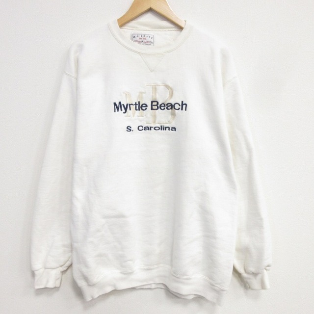 マートルビーチ 90s 長袖スウェット 刺繍 ホワイト メンズL相当 | 古着