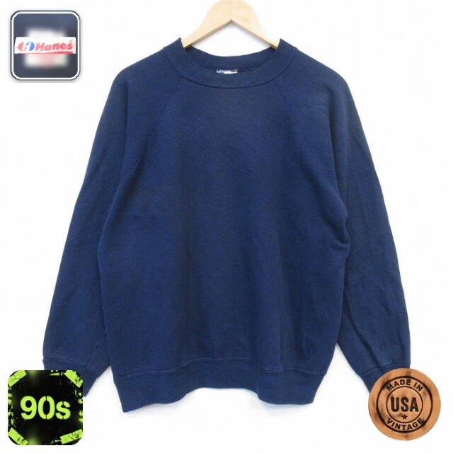 ヘインズ 90s 長袖スウェット ラグラン ネイビー メンズM相当 | 古着