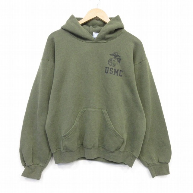 ミリタリー 90s 長袖スウェットパーカー USMC カーキ メンズL相当 | 古着