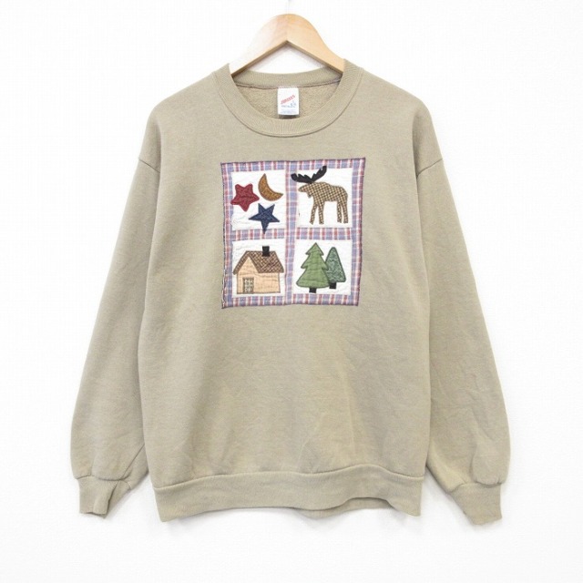 90s 長袖スウェット 家 ベージュ メンズM相当 | 古着