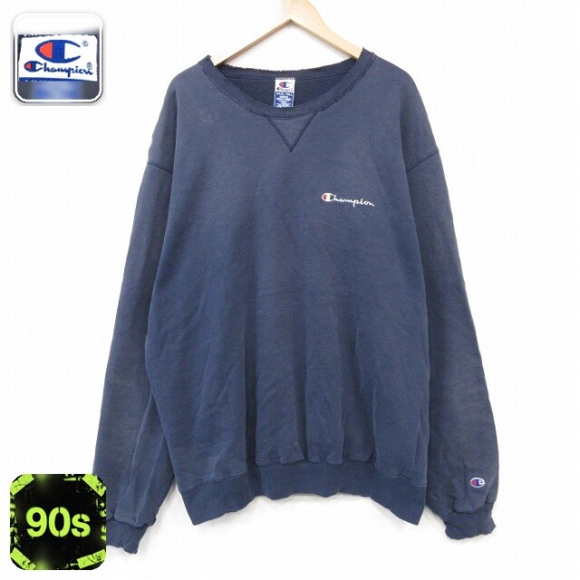 チャンピオン 90s 長袖スウェット ワンポイントロゴ ネイビー メンズXL相当 | 古着