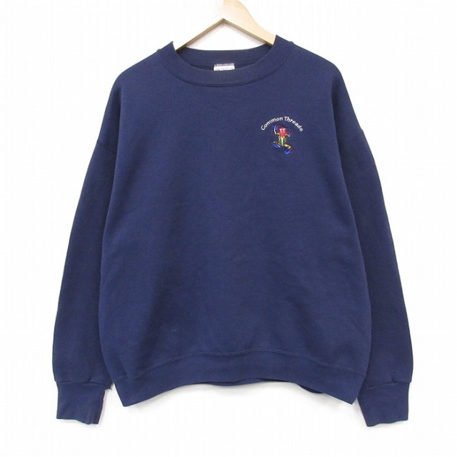 XL★古着 長袖 スウェット メンズ 90年代 90s カエル クルーネック USA製 ネイビー 26jul03