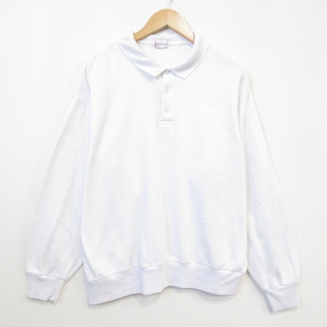 XL★古着 ナイキ NIKE 長袖 スウェット メンズ 90年代 90s ワンポイントロゴ 大きいサイズ 襟付き ホワイト【spe】 26jul04
