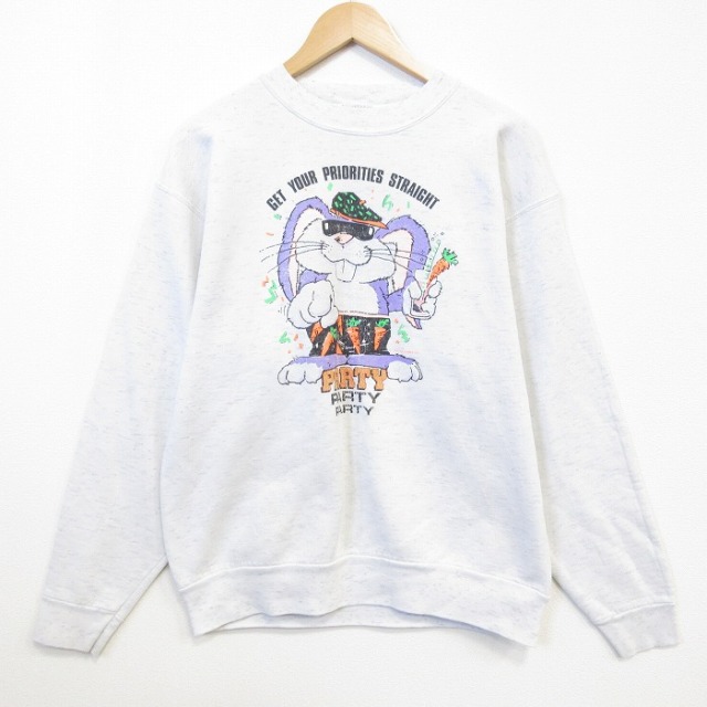 オニータ 90s 長袖スウェット ウサギ ホワイト メンズL相当 | 古着