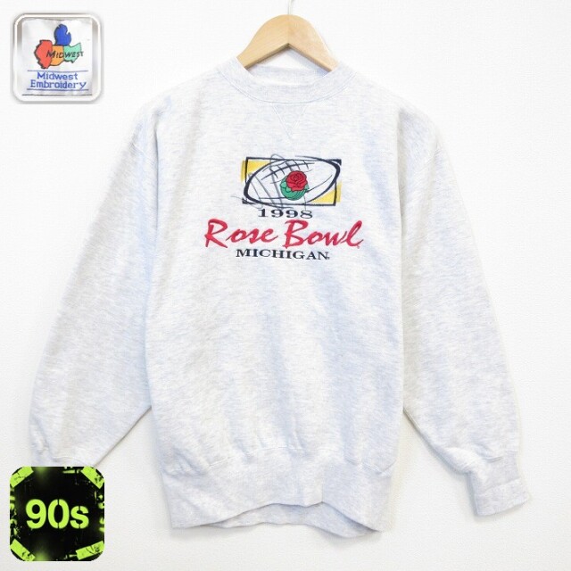 90s 長袖スウェット ローズボウル刺繍 グレー メンズM相当 | 古着