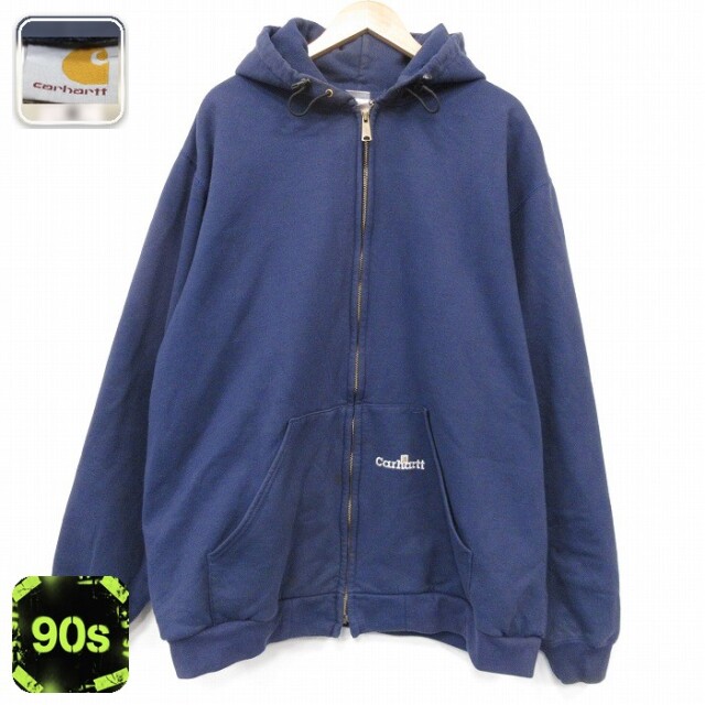 長袖 フルジップ スウェット パーカー 90s ワンポイントロゴ ネイビー 内側メッシュ メンズXL相当 | 古着