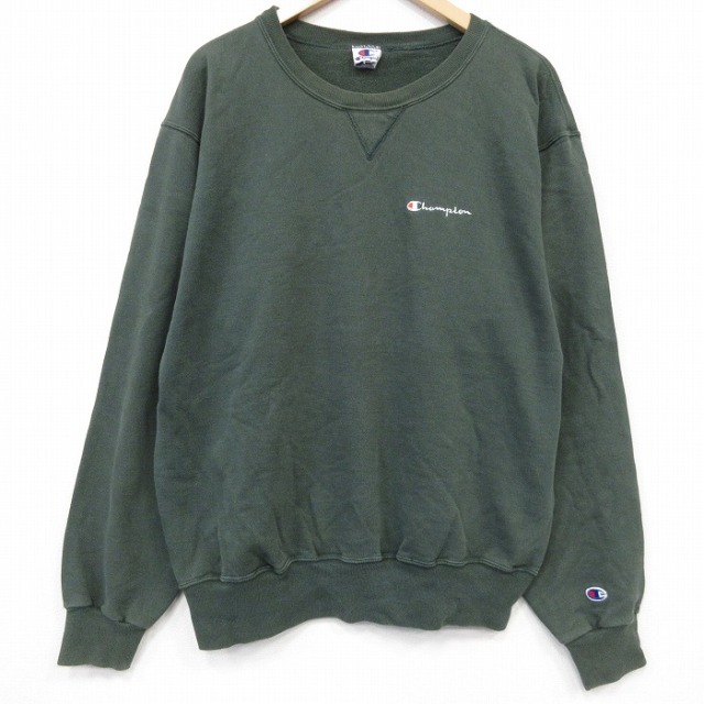 チャンピオン 90s 長袖スウェット ワンポイントロゴ グリーン メンズXL相当 | 古着
