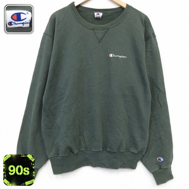 チャンピオン 90s 長袖スウェット ワンポイントロゴ グリーン メンズXL相当 | 古着