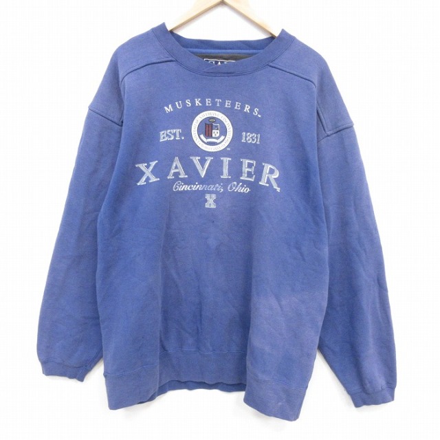 XL★古着 長袖 スウェット メンズ 00年代 00s XAVIER クルーネック ブルー 26jul09
