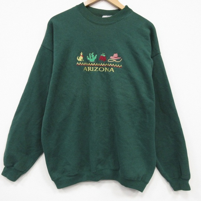 ヘインズ 90s 長袖スウェット アリゾナ刺繍 グリーン メンズXL相当 | 古着