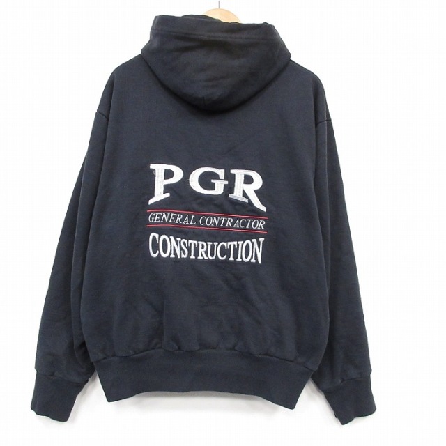 XL★古着 キャンバー 長袖 フルジップ スウェット パーカー メンズ 90年代 90s PGR 刺繍 大きいサイズ USA製 ブラック 内側サーマル【spe】 26jul10