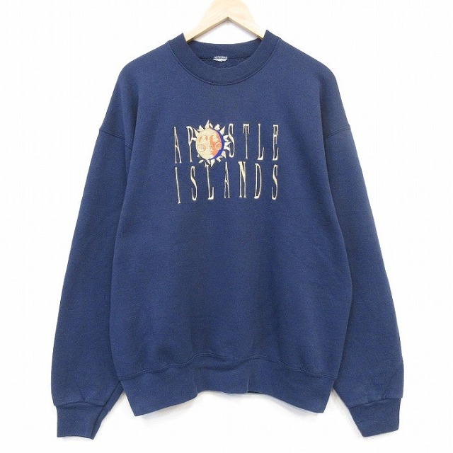 アイランド 00s 長袖スウェット 刺繍 ネイビー メンズXL相当 | 古着