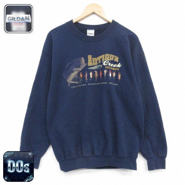 00s 長袖スウェット 魚 ネイビー メンズL相当 | 古着