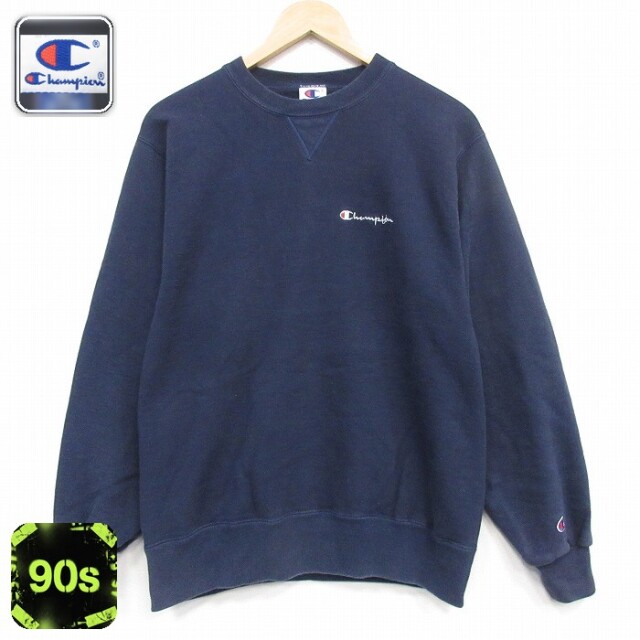 チャンピオン 90s 長袖スウェット ワンポイントロゴ ネイビー メンズM相当 | 古着