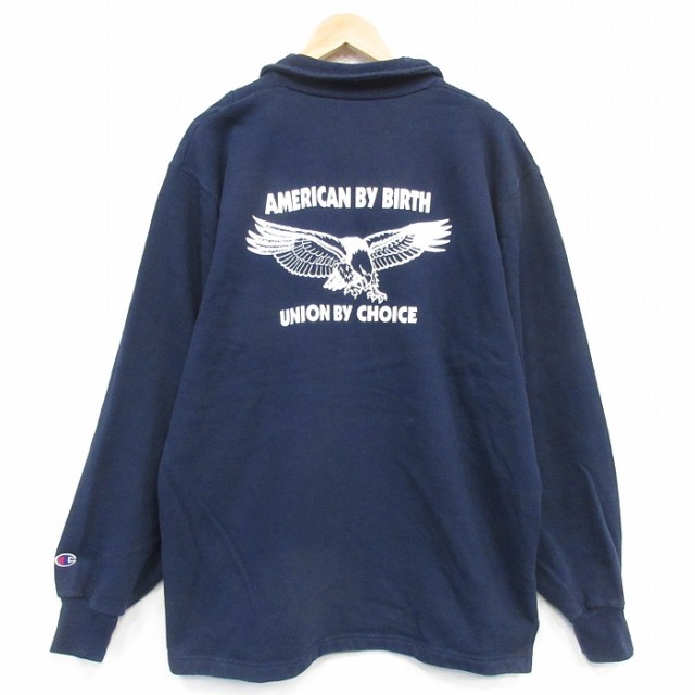 チャンピオン 00s 長袖ハーフジップスウェット 鳥 ネイビー メンズXL相当 | 古着