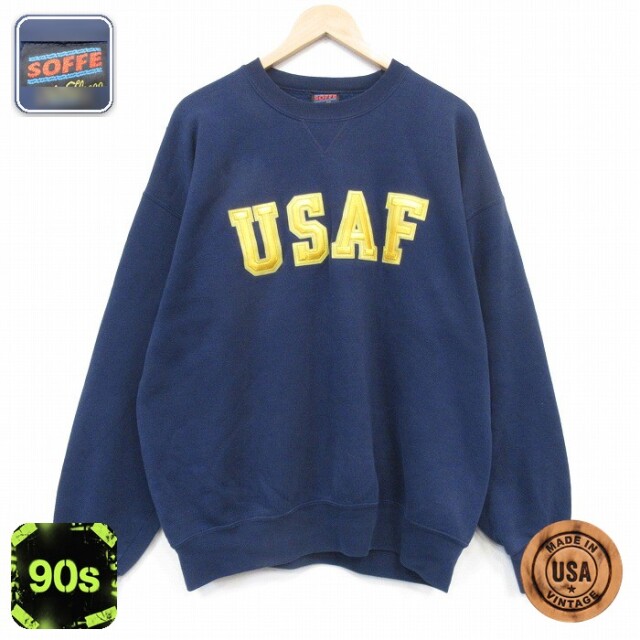 長袖 スウェット 90s ミリタリー USAF クルーネック USA製 ネイビー メンズXL相当 | 古着