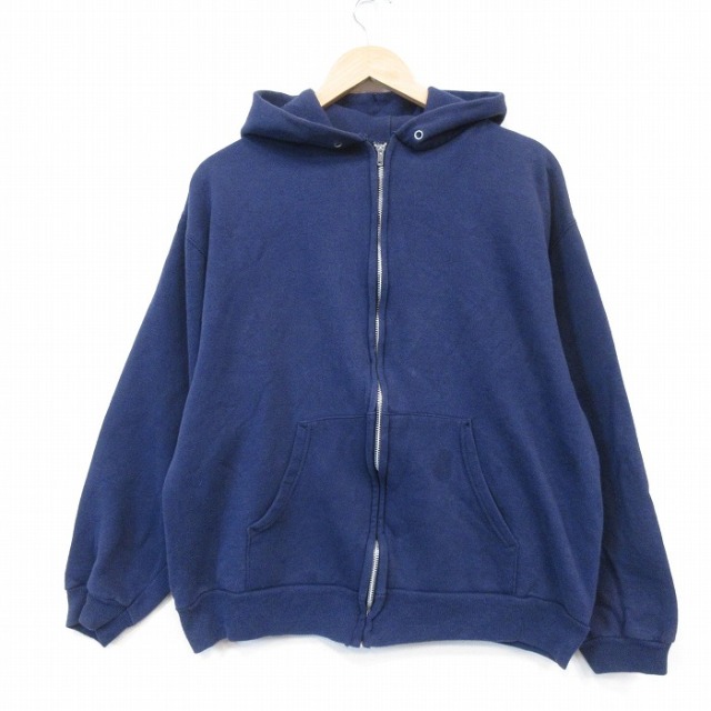 ヘインズ 80s 長袖フルジップスウェット 無地 ネイビー メンズL相当 | 古着