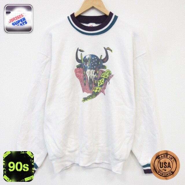 ジャージーズ 90s 長袖スウェット バッファロー ホワイト メンズL相当 | 古着