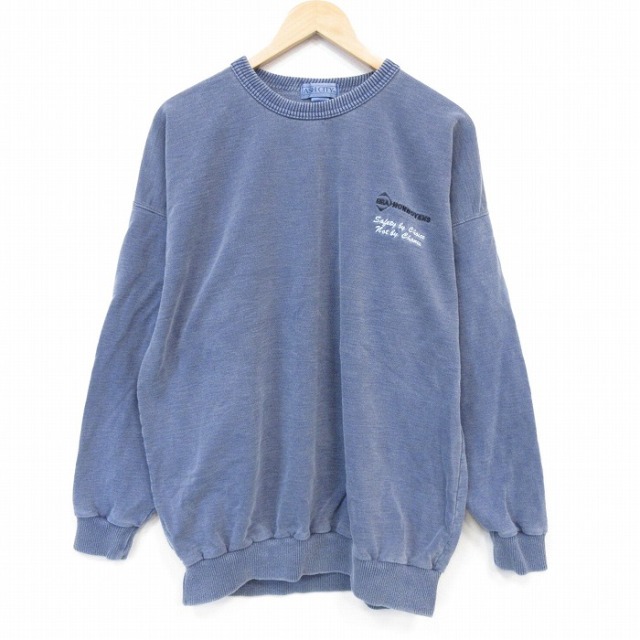 XL★古着 長袖 スウェット メンズ 90年代 90s BBA 大きいサイズ コットン クルーネック カナダ製 ネイビー 霜降り 26jul23