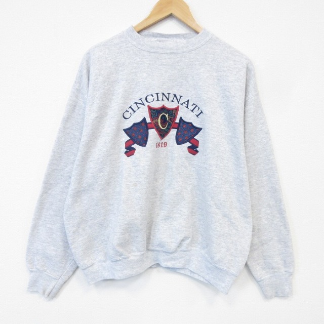 90s 長袖スウェット シンシナティ刺繍 グレー メンズXL相当 | 古着