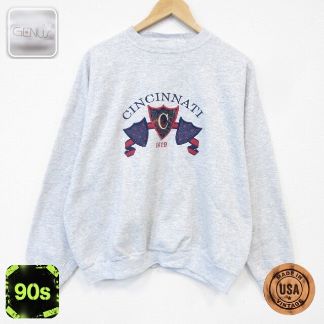 90s 長袖スウェット シンシナティ刺繍 グレー メンズXL相当 | 古着
