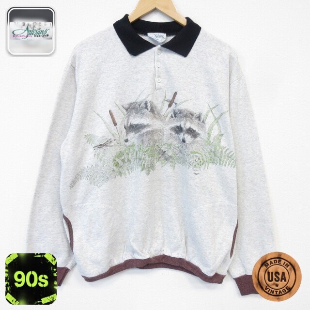 90s 長袖スウェット アライグマ グレー メンズXL相当 | 古着