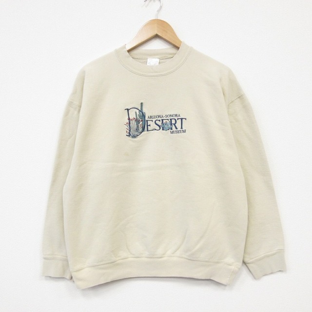 90s 長袖スウェット デザート刺繍 ベージュ メンズL相当 | 古着
