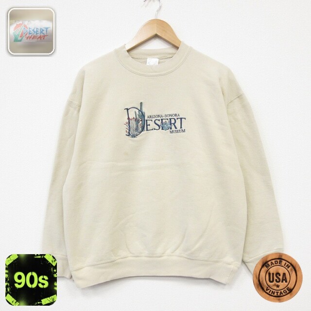 90s 長袖スウェット デザート刺繍 ベージュ メンズL相当 | 古着