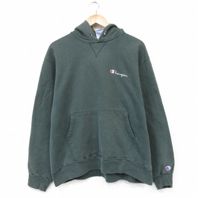 パーカー 90s 長袖スウェット ワンポイントロゴ グリーン メンズL相当 | 古着