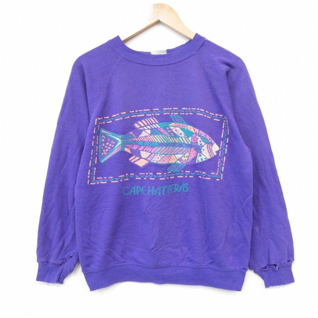ヘインズ 90s 長袖スウェット 魚ラグラン パープル メンズM相当 | 古着