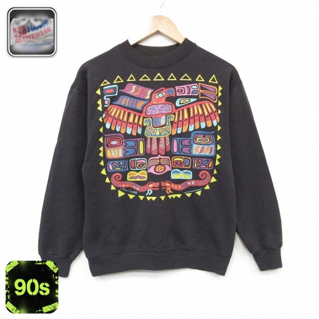 ヘインズ 90s 長袖スウェット 鳥 ブラック メンズS相当 | 古着