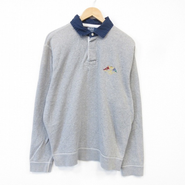XL★古着 ラルフローレン 長袖 ブランド スウェット メンズ 90年代 90s 襟付き グレー 霜降り【spe】 26jul29