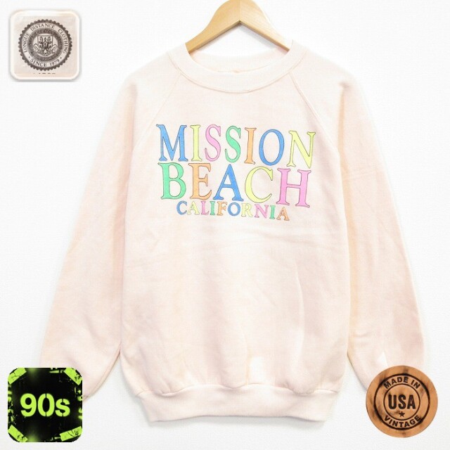 長袖 スウェット 90s MISSION ラグラン クルーネック USA製 オレンジ メンズL相当 | 古着