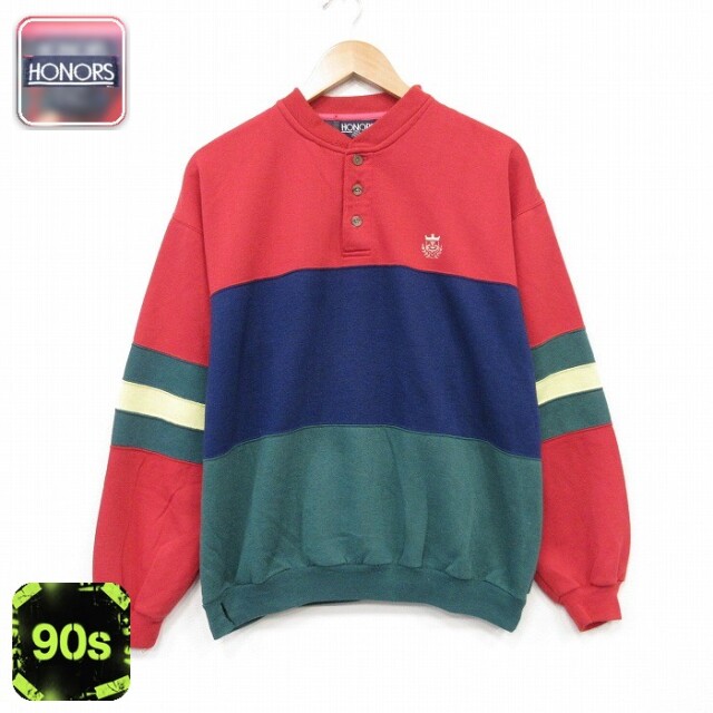 90s 長袖スウェット マルチカラー レッド メンズL相当 | 古着