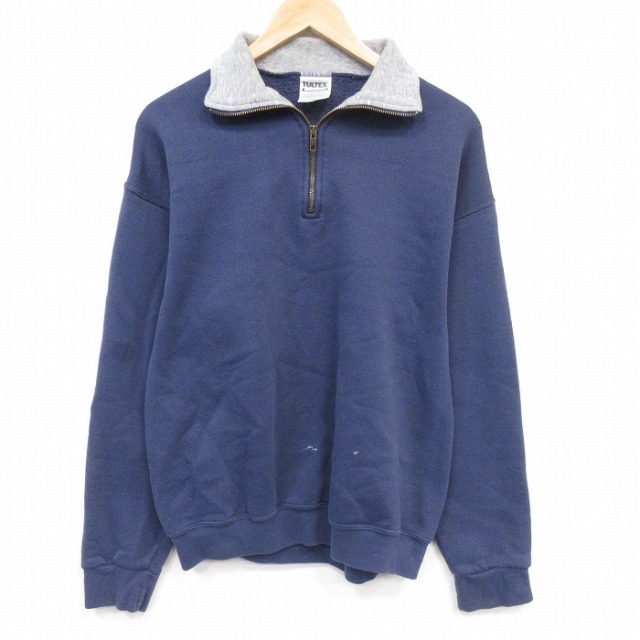 TULTEX 90s 長袖ハーフジップスウェット ネイビー メンズM相当 | 古着