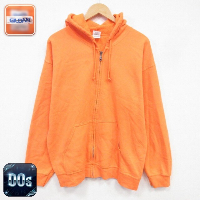 長袖 フルジップ スウェット パーカー 00s 無地 オレンジ メンズL相当 | 古着