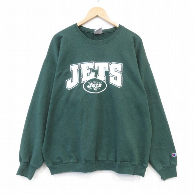 チャンピオン 00s 長袖スウェット NFL ニューヨークジェッツ グリーン メンズXL相当 | 古着
