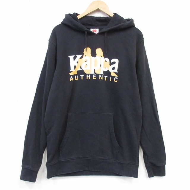 L★古着 Kappa 長袖 スウェット パーカー メンズ ビッグロゴ ブラック 26jul31